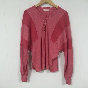 We The Free People Callisto Henley Shirt XS Pink Waffle Knit Dolman Oversized
